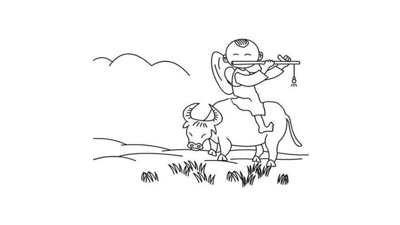 牧童骑黄牛简笔画
